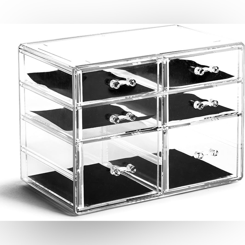 Sleek Acrylic Makeup Organizer with Black Detailing